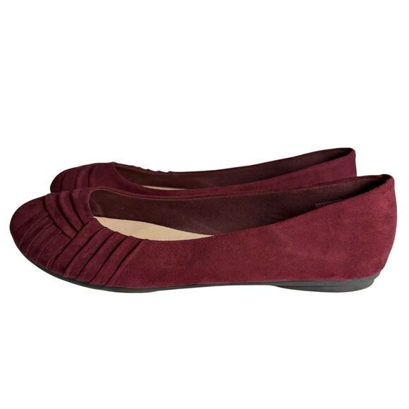 AE American Eagle Womens Shoes Port Red Wine Ballet Flats Size 9 Pleated Detail - Picture 3 of 12